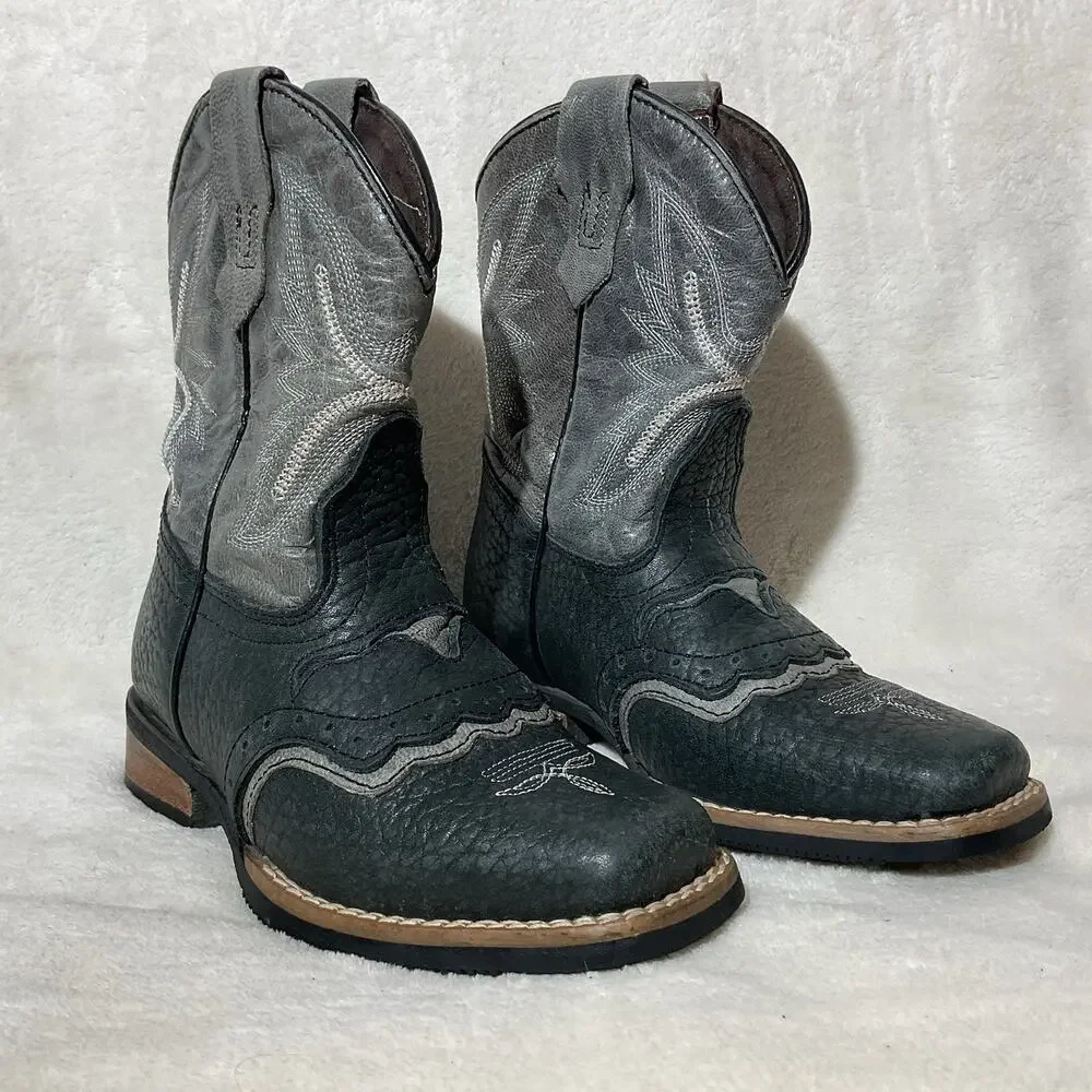 Caballo Dorado Youth Size 9.5 Black Leather Western Cowboy Boots Square Toe